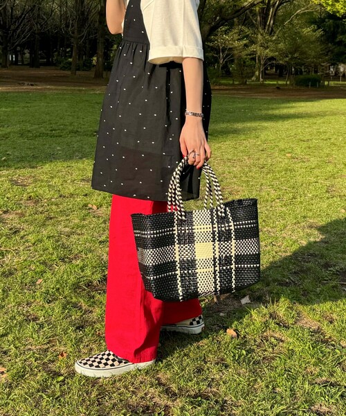 fredy emue（フレディエミュ）の「【Moon Bird/ムーンバード】ワイドシェイプメルカドバッグ（トートバッグ・レディース・ホワイト/ブラック系その他3/ブラック系その他・FREE）」の9枚目の写真