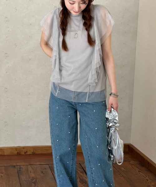 Per sist ence(パーシエンス)の「チュール×天竺フリル袖プルオーバー(Tシャツ/カットソー・レディース・ブラック/オフホワイト/グレー/チャコールグレー・FREE)」の15枚目の写真