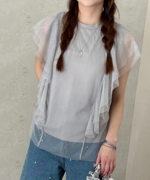 Per sist ence(パーシエンス)の「チュール×天竺フリル袖プルオーバー(Tシャツ/カットソー・レディース・ブラック/オフホワイト/グレー/チャコールグレー・FREE)」の17枚目の写真