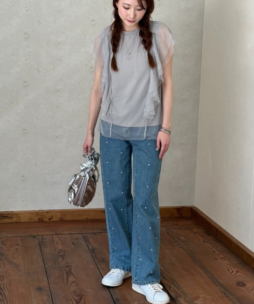 Per sist ence(パーシエンス)の「チュール×天竺フリル袖プルオーバー(Tシャツ/カットソー・レディース・ブラック/オフホワイト/グレー/チャコールグレー・FREE)」の12枚目の写真