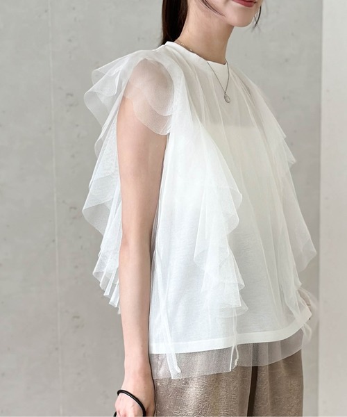 Per sist ence(パーシエンス)の「チュール×天竺フリル袖プルオーバー(Tシャツ/カットソー・レディース・ブラック/オフホワイト/グレー/チャコールグレー・FREE)」の18枚目の写真