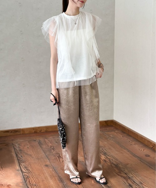 Per sist ence(パーシエンス)の「チュール×天竺フリル袖プルオーバー(Tシャツ/カットソー・レディース・ブラック/オフホワイト/グレー/チャコールグレー・FREE)」の19枚目の写真