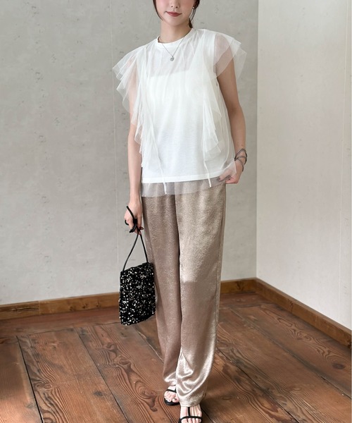 Per sist ence(パーシエンス)の「チュール×天竺フリル袖プルオーバー(Tシャツ/カットソー・レディース・ブラック/オフホワイト/グレー/チャコールグレー・FREE)」の21枚目の写真