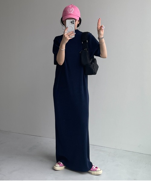 デイリー 大人かわいい プリーツ  半袖 ワンピース daily daily super stretch pleats one piece / デイリー