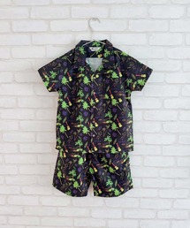 【華やぎ】新品　グリーン花柄パフスリーブセットアップ黒　ｄ026 華やぎ】新品 グリーン花柄パフスリーブセットアップ黒 d026