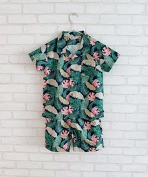 【華やぎ】新品　グリーン花柄パフスリーブセットアップ黒　ｄ026 華やぎ】新品 グリーン花柄パフスリーブセットアップ黒 d026