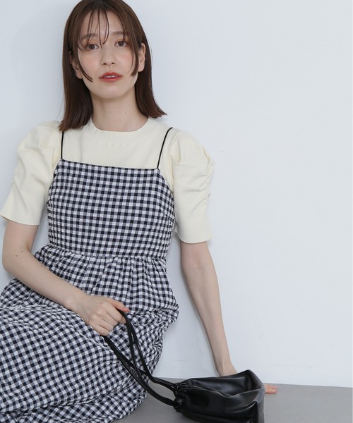 N.(N. Natural Beauty Basic)(エヌエヌナチュラルビューティーベーシック)の「◆パワーショルダーリブニット(ニット/セーター・レディース・スミクロ/イエロー/オフホワイト・MEDIUM)」の4枚目の写真