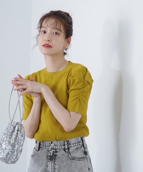 N.(N. Natural Beauty Basic)(エヌエヌナチュラルビューティーベーシック)の「◆パワーショルダーリブニット(ニット/セーター・レディース・スミクロ/イエロー/オフホワイト・MEDIUM)」の15枚目の写真