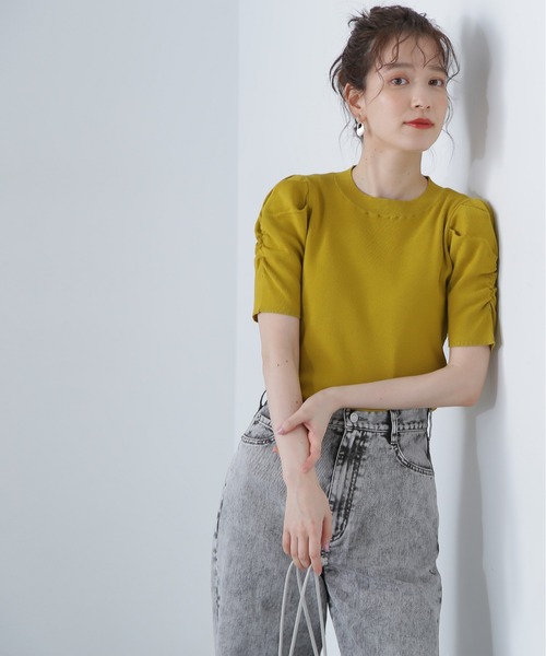 N.(N. Natural Beauty Basic)(エヌエヌナチュラルビューティーベーシック)の「◆パワーショルダーリブニット(ニット/セーター・レディース・スミクロ/イエロー/オフホワイト・MEDIUM)」の16枚目の写真