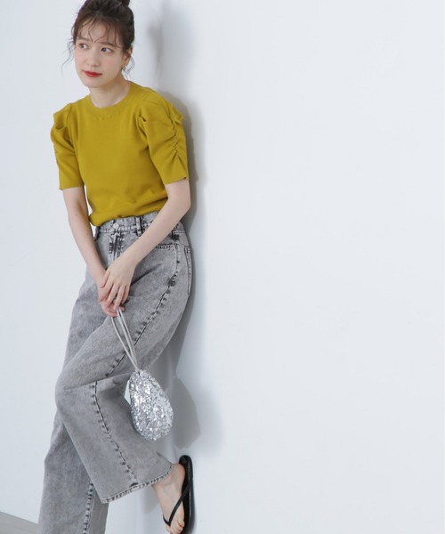 N.(N. Natural Beauty Basic)(エヌエヌナチュラルビューティーベーシック)の「◆パワーショルダーリブニット(ニット/セーター・レディース・スミクロ/イエロー/オフホワイト・MEDIUM)」の17枚目の写真