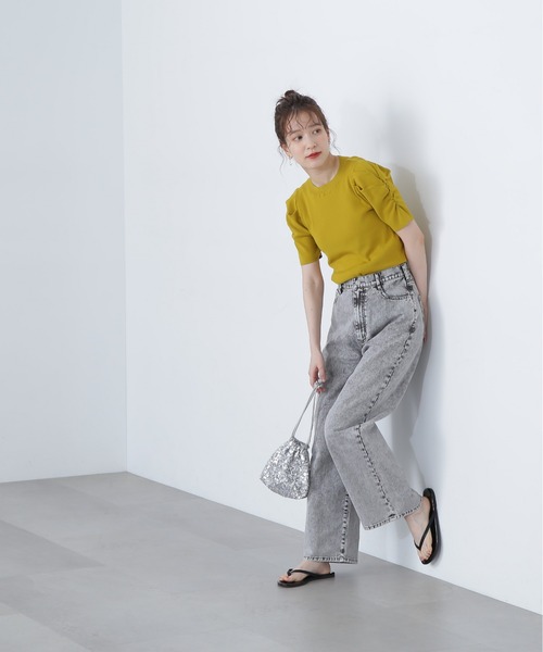 N.(N. Natural Beauty Basic)(エヌエヌナチュラルビューティーベーシック)の「◆パワーショルダーリブニット(ニット/セーター・レディース・スミクロ/イエロー/オフホワイト・MEDIUM)」の18枚目の写真