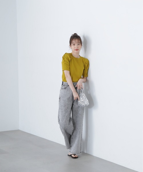 N.(N. Natural Beauty Basic)(エヌエヌナチュラルビューティーベーシック)の「◆パワーショルダーリブニット(ニット/セーター・レディース・スミクロ/イエロー/オフホワイト・MEDIUM)」の19枚目の写真