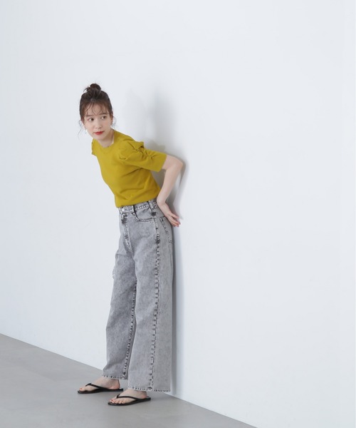 N.(N. Natural Beauty Basic)(エヌエヌナチュラルビューティーベーシック)の「◆パワーショルダーリブニット(ニット/セーター・レディース・スミクロ/イエロー/オフホワイト・MEDIUM)」の20枚目の写真