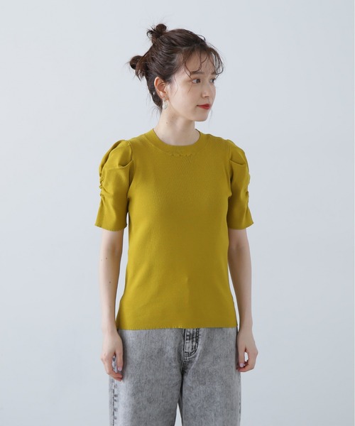 N.(N. Natural Beauty Basic)(エヌエヌナチュラルビューティーベーシック)の「◆パワーショルダーリブニット(ニット/セーター・レディース・スミクロ/イエロー/オフホワイト・MEDIUM)」の22枚目の写真