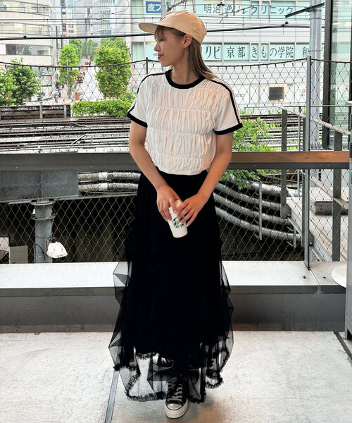 CIAOPANIC(チャオパニック)の「シャーリングリンガーTシャツ(Tシャツ/カットソー・レディース・ホワイト/イエロー/ネイビー・FREE)」の5枚目の写真