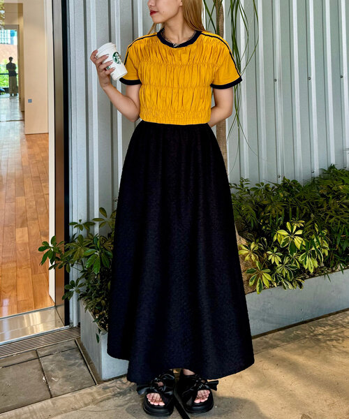 CIAOPANIC(チャオパニック)の「シャーリングリンガーTシャツ(Tシャツ/カットソー・レディース・ホワイト/イエロー/ネイビー・FREE)」の6枚目の写真