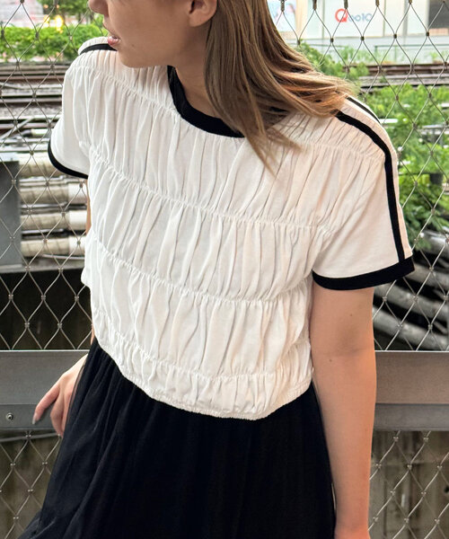 CIAOPANIC(チャオパニック)の「シャーリングリンガーTシャツ(Tシャツ/カットソー・レディース・ホワイト/イエロー/ネイビー・FREE)」の9枚目の写真