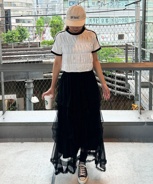 CIAOPANIC(チャオパニック)の「シャーリングリンガーTシャツ(Tシャツ/カットソー・レディース・ホワイト/イエロー/ネイビー・FREE)」の10枚目の写真