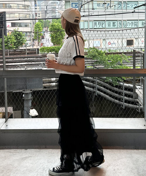 CIAOPANIC(チャオパニック)の「シャーリングリンガーTシャツ(Tシャツ/カットソー・レディース・ホワイト/イエロー/ネイビー・FREE)」の11枚目の写真