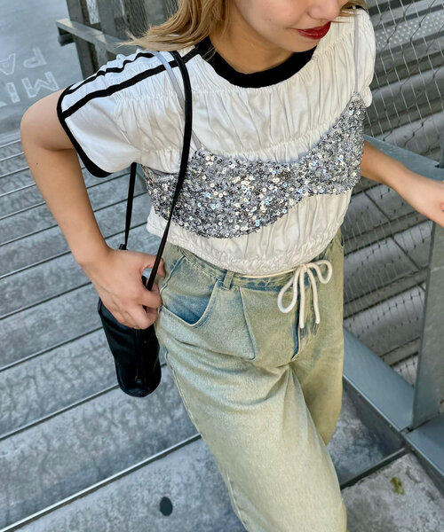 CIAOPANIC(チャオパニック)の「シャーリングリンガーTシャツ(Tシャツ/カットソー・レディース・ホワイト/イエロー/ネイビー・FREE)」の16枚目の写真