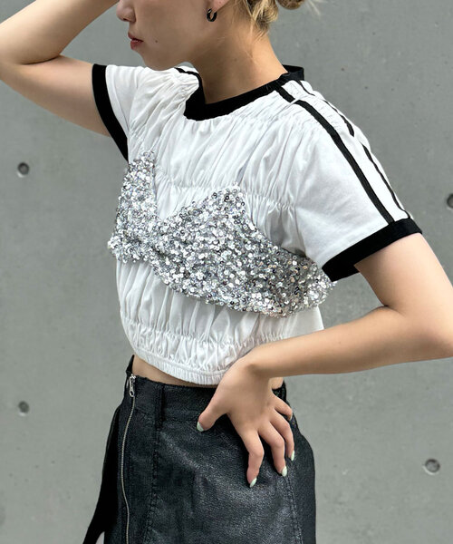 CIAOPANIC(チャオパニック)の「シャーリングリンガーTシャツ(Tシャツ/カットソー・レディース・ホワイト/イエロー/ネイビー・FREE)」の22枚目の写真