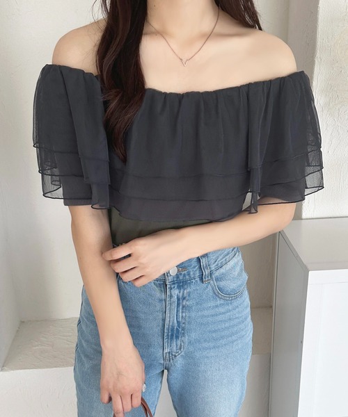 apres jour(アプレジュール)の「チュールオフショルトップス【ZOZOTOWN限定アイテム】(Tシャツ/カットソー・レディース・チャコールグレー/モカ/グレイッシュベージュ・X-LARGE/フリー)」の18枚目の写真