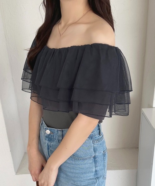 apres jour(アプレジュール)の「チュールオフショルトップス【ZOZOTOWN限定アイテム】(Tシャツ/カットソー・レディース・チャコールグレー/モカ/グレイッシュベージュ・X-LARGE/フリー)」の20枚目の写真