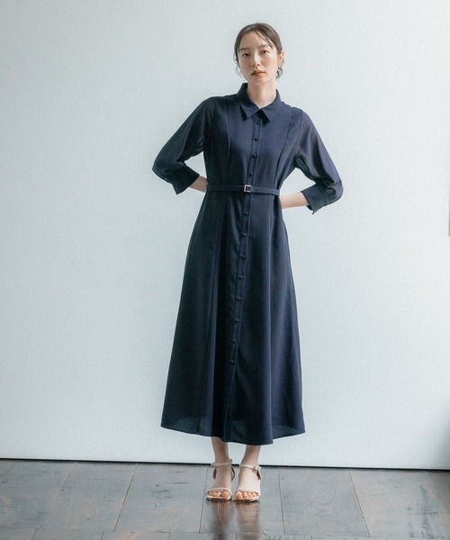 Andemiu（アンデミュウ）の「ソデシアーシャツワンピース7分袖131031（ワンピース・レディース・オレンジ/グリーン/アイボリー/ネイビー・FREE）」の4枚目の写真