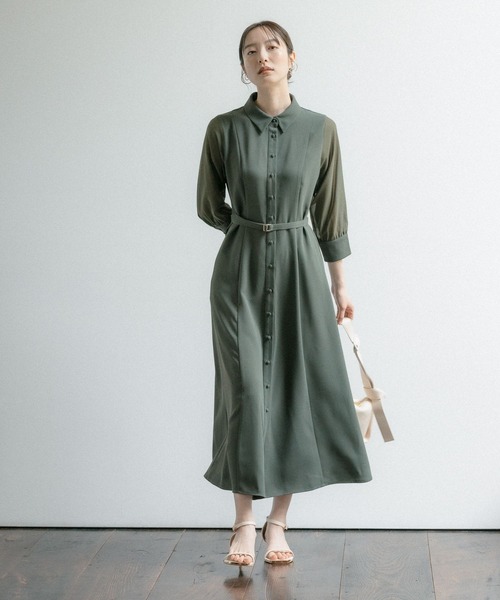 Andemiu（アンデミュウ）の「ソデシアーシャツワンピース7分袖131031（ワンピース・レディース・オレンジ/グリーン/アイボリー/ネイビー・FREE）」の3枚目の写真