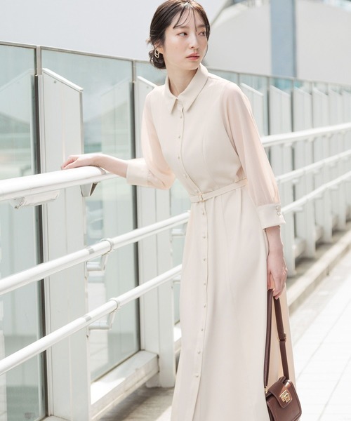 Andemiu（アンデミュウ）の「ソデシアーシャツワンピース7分袖131031（ワンピース・レディース・オレンジ/グリーン/アイボリー/ネイビー・FREE）」の7枚目の写真