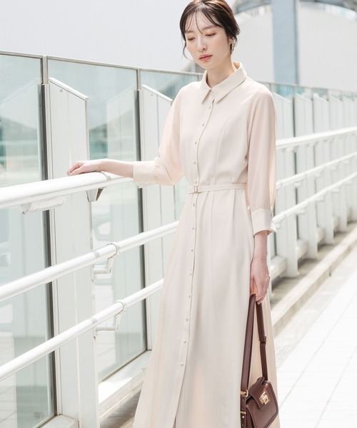 Andemiu（アンデミュウ）の「ソデシアーシャツワンピース7分袖131031（ワンピース・レディース・オレンジ/グリーン/アイボリー/ネイビー・FREE）」の6枚目の写真