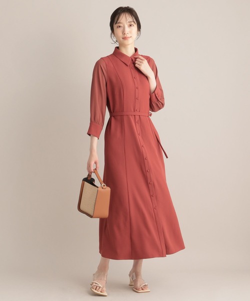 Andemiu（アンデミュウ）の「ソデシアーシャツワンピース7分袖131031（ワンピース・レディース・オレンジ/グリーン/アイボリー/ネイビー・FREE）」の5枚目の写真