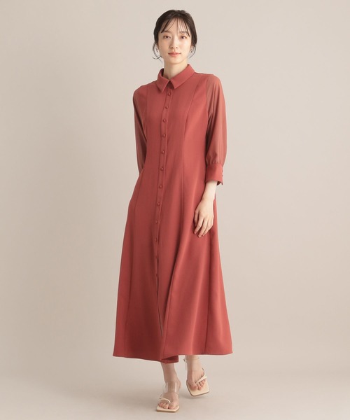 acka 袖シアーワンピース　ベージュ　yumiさん着用 セール】シアーボリュームスリーブマーメイドワンピース（ワンピース