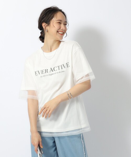 Cutie Blonde(キューティーブロンド)の「◆【洗える】一枚で旬コーデがつくれる チュールドッキングTシャツ(Tシャツ/カットソー・レディース・ブラック/ホワイト系/グレー・04/03/02)」の21枚目の写真