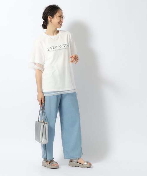 Cutie Blonde(キューティーブロンド)の「◆【洗える】一枚で旬コーデがつくれる チュールドッキングTシャツ(Tシャツ/カットソー・レディース・ブラック/ホワイト系/グレー・04/03/02)」の19枚目の写真