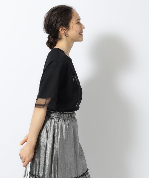 Cutie Blonde(キューティーブロンド)の「◆【洗える】一枚で旬コーデがつくれる チュールドッキングTシャツ(Tシャツ/カットソー・レディース・ブラック/ホワイト系/グレー・04/03/02)」の16枚目の写真