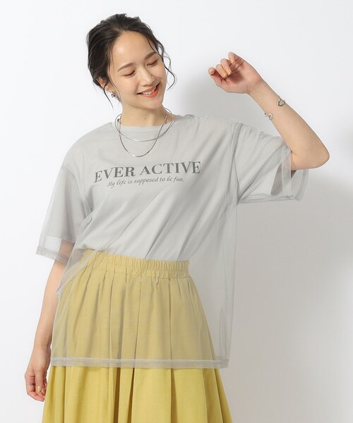 Cutie Blonde(キューティーブロンド)の「◆【洗える】一枚で旬コーデがつくれる チュールドッキングTシャツ(Tシャツ/カットソー・レディース・ブラック/ホワイト系/グレー・04/03/02)」の13枚目の写真