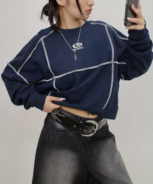 WHO'S WHO gallery(フーズフーギャラリー)の「【SLOPPY/スロッピー】リンキングクルースウェット(スウェット・レディース・チャコールグレー/ライトグレー/ネイビー/グレー・FREE)」の4枚目の写真