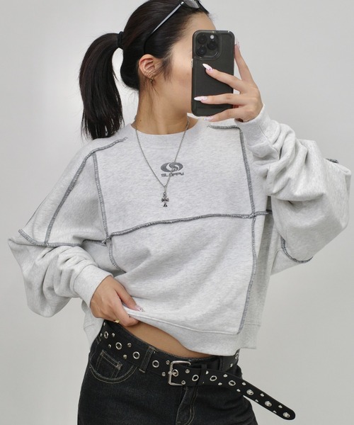 WHO'S WHO gallery(フーズフーギャラリー)の「【SLOPPY/スロッピー】リンキングクルースウェット(スウェット・レディース・チャコールグレー/ライトグレー/ネイビー/グレー・FREE)」の2枚目の写真