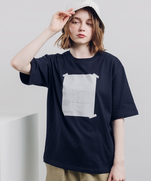 MUHET(ミュエータ)の「テープ貼り付けTシャツ(Tシャツ/カットソー・レディース・ネイビー/アイボリー・MEDIUM/X-LARGE)」の1枚目の写真