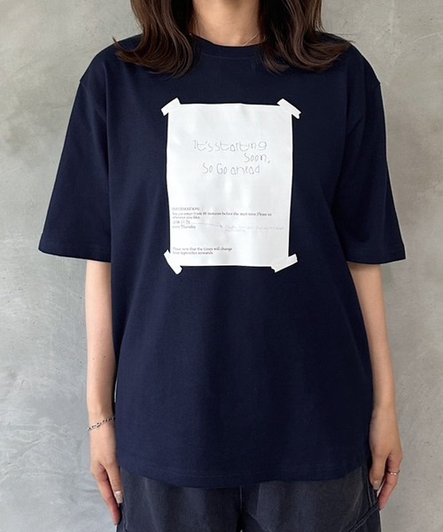 MUHET(ミュエータ)の「テープ貼り付けTシャツ(Tシャツ/カットソー・レディース・ネイビー/アイボリー・MEDIUM/X-LARGE)」の3枚目の写真