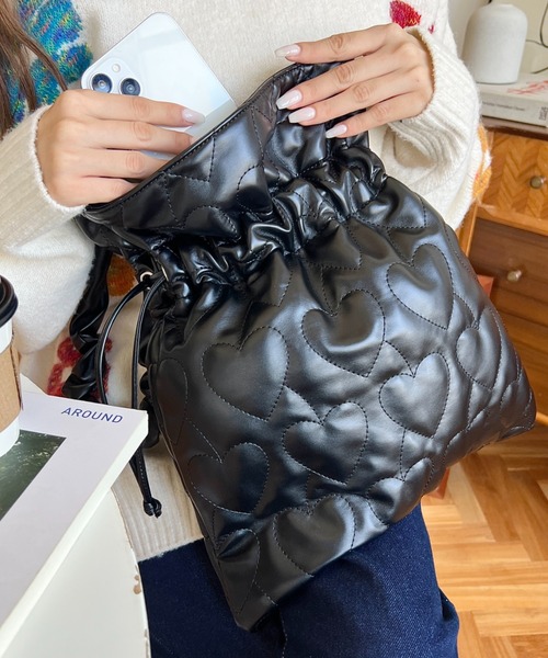 【きーたん】キルティングマザーズバッグ ブラック【ハート柄】ハンドメイド キルティング バッグ レディース トートバッグ マザーズバッグ