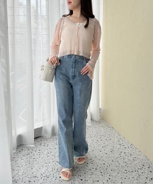 one after another NICE CLAUP(ワンアフターアナザーナイスクラップ)の「ハートボタンシアーカーディガン(カーディガン/ボレロ・レディース・ホワイト/ピンク/サックスブルー/ブラック/ブラウン・FREE)」の9枚目の写真