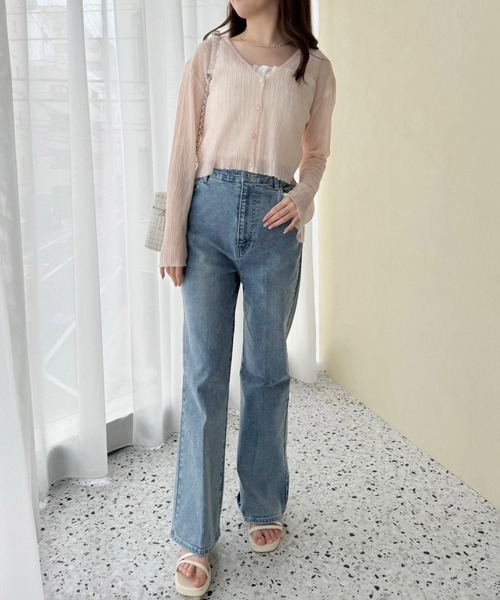 one after another NICE CLAUP(ワンアフターアナザーナイスクラップ)の「ハートボタンシアーカーディガン(カーディガン/ボレロ・レディース・ホワイト/ピンク/サックスブルー/ブラック/ブラウン・FREE)」の10枚目の写真