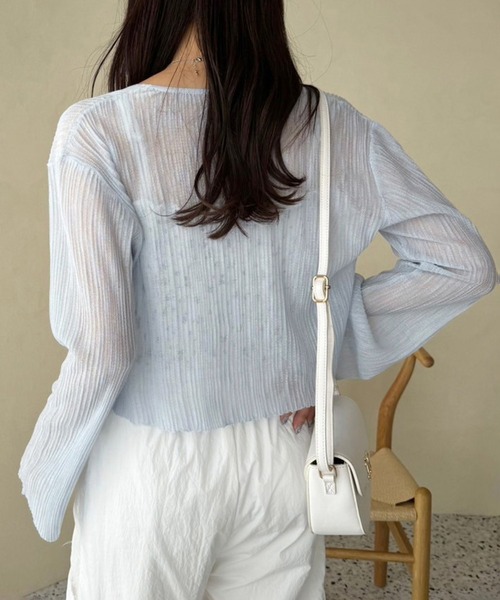 one after another NICE CLAUP(ワンアフターアナザーナイスクラップ)の「ハートボタンシアーカーディガン(カーディガン/ボレロ・レディース・ホワイト/ピンク/サックスブルー/ブラック/ブラウン・FREE)」の22枚目の写真