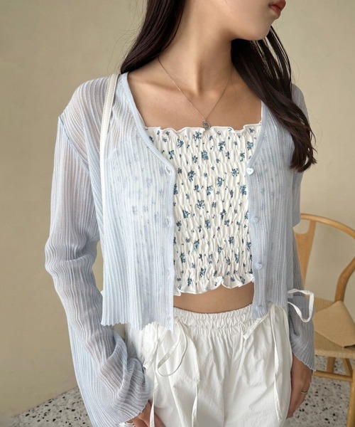 one after another NICE CLAUP(ワンアフターアナザーナイスクラップ)の「ハートボタンシアーカーディガン(カーディガン/ボレロ・レディース・ホワイト/ピンク/サックスブルー/ブラック/ブラウン・FREE)」の17枚目の写真