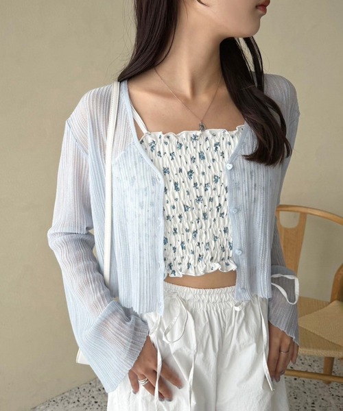 one after another NICE CLAUP(ワンアフターアナザーナイスクラップ)の「ハートボタンシアーカーディガン(カーディガン/ボレロ・レディース・ホワイト/ピンク/サックスブルー/ブラック/ブラウン・FREE)」の18枚目の写真