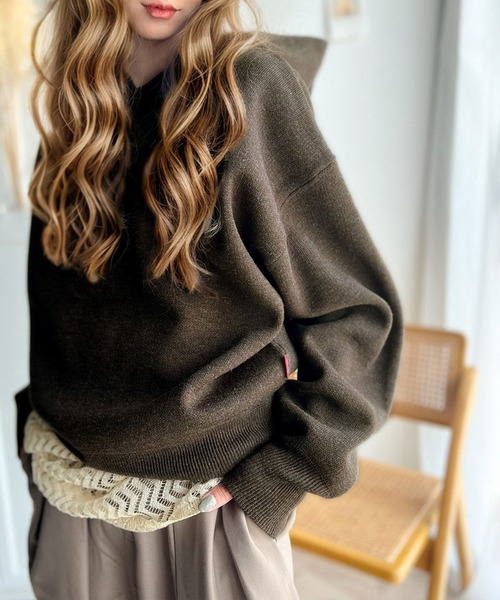 classicalelf（クラシカルエルフ）の「大人のキレイ見え。裏毛風ダブルジャガード オーバーサイズ ニット パーカー（パーカー・レディース・ネイビー/チャコール/オフホワイト/杢グレー・SMALL/MEDIUM/LARGE/X-LARGE）」の4枚目の写真