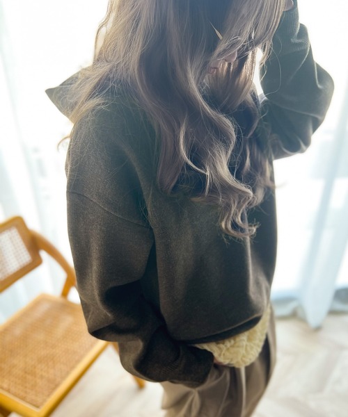 classicalelf（クラシカルエルフ）の「大人のキレイ見え。裏毛風ダブルジャガード オーバーサイズ ニット パーカー（パーカー・レディース・ネイビー/チャコール/オフホワイト/杢グレー・SMALL/MEDIUM/LARGE/X-LARGE）」の17枚目の写真