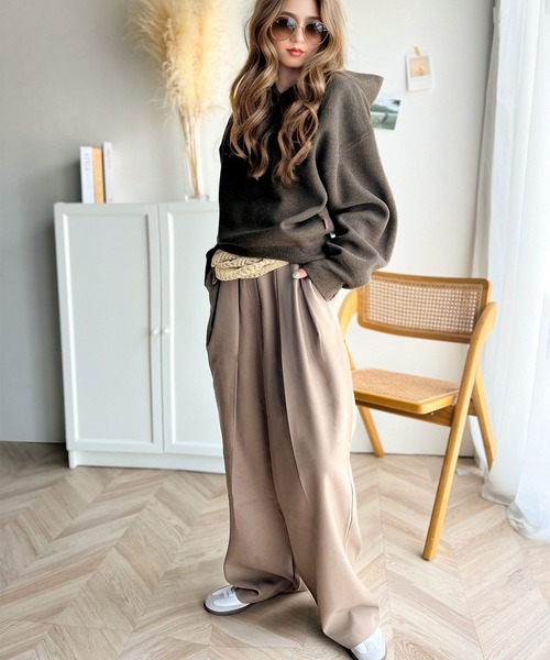 classicalelf（クラシカルエルフ）の「大人のキレイ見え。裏毛風ダブルジャガード オーバーサイズ ニット パーカー（パーカー・レディース・ネイビー/チャコール/オフホワイト/杢グレー・SMALL/MEDIUM/LARGE/X-LARGE）」の16枚目の写真